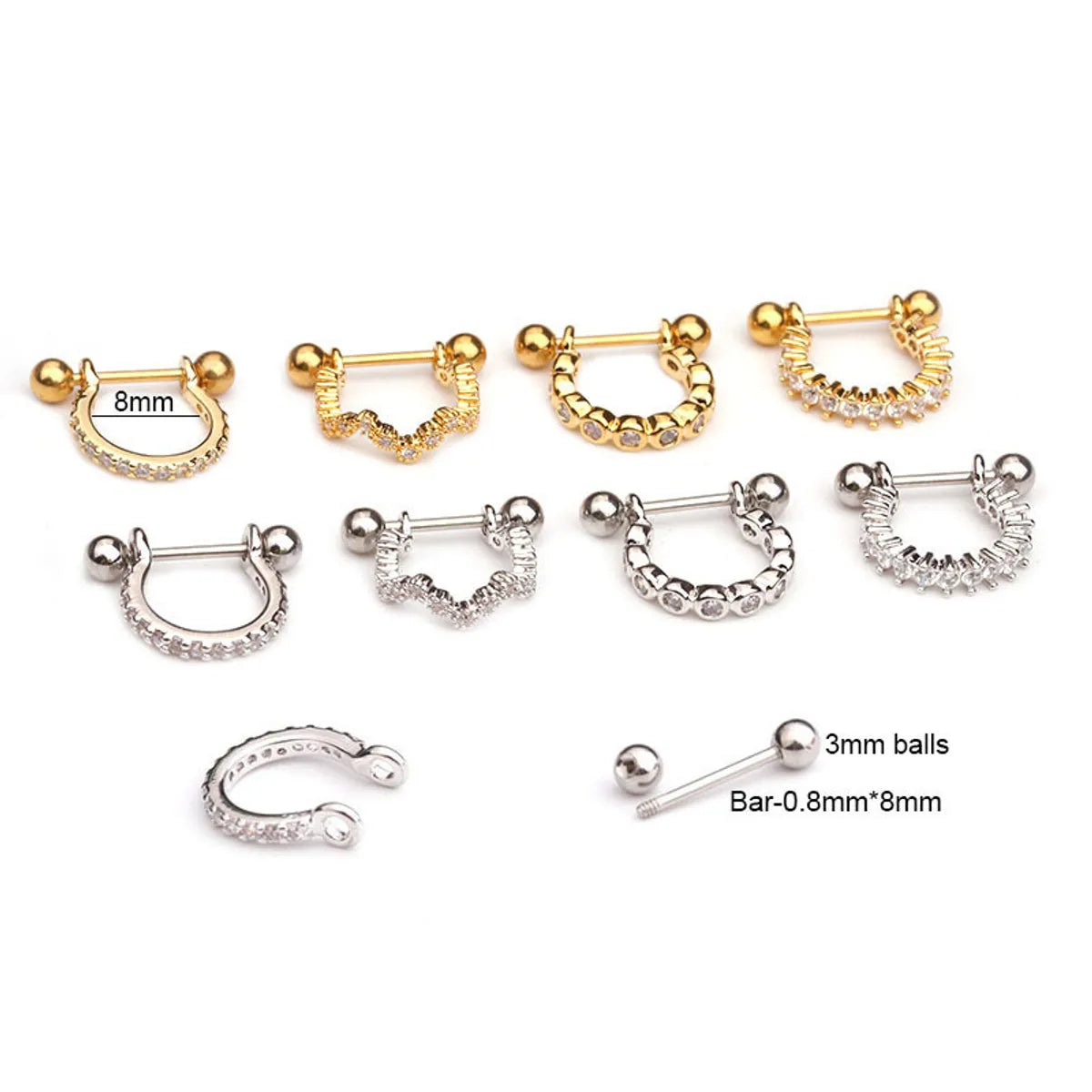 Fashion U Shape Diamond Metal Earrings Ear Studs