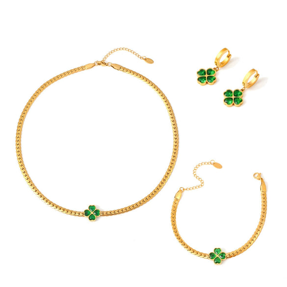 316L Stainless Steel Earrings Necklace Bracelet Threepiece Set With Glass Stone Light Luxury Style Electroplating Treatment