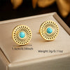 Stainless Steel Earrings Necklace Set With Cut Out Pattern Inlaid Turquoise Retro Style Electroplating