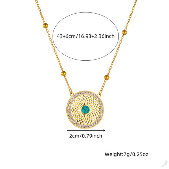 Stainless Steel Earrings Necklace Set With Cut Out Pattern Inlaid Turquoise Retro Style Electroplating