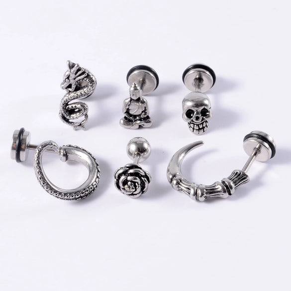 Stainless Steel Earrings With Geometric Animal Zodiac Patterns Heart And Drop Shaped Electroplated Punk Style