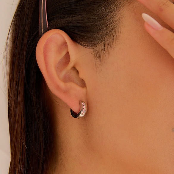 Stainless Steel Earrings With Love Pendants Pink Zirconium Minimalist Original Design Electroplating