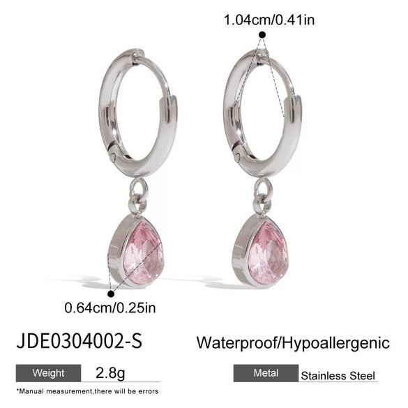 Stainless Steel Earrings With Love Pendants Pink Zirconium Minimalist Original Design Electroplating