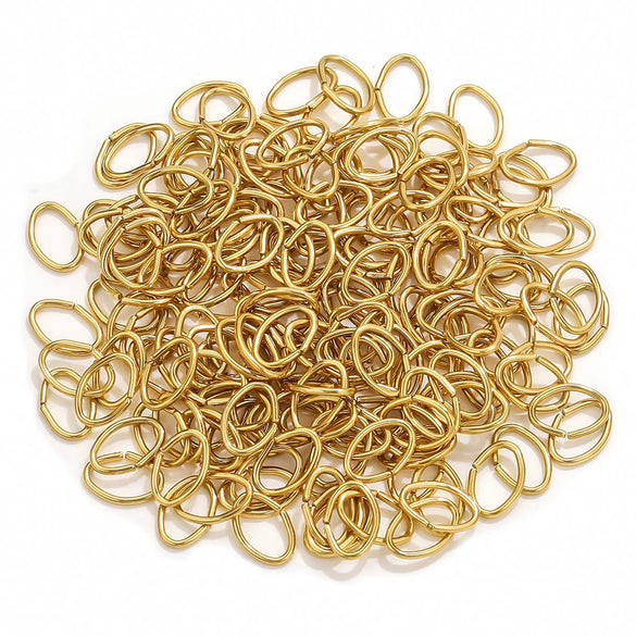 Stainless Steel Eggshaped Open Ring With Golden Connection And Totem Pattern Electroplated Diy Jewelry Jump Ring Accessories