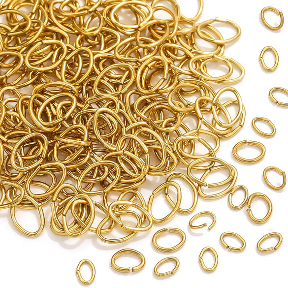 Stainless Steel Eggshaped Open Ring With Golden Connection And Totem Pattern Electroplated Diy Jewelry Jump Ring Accessories