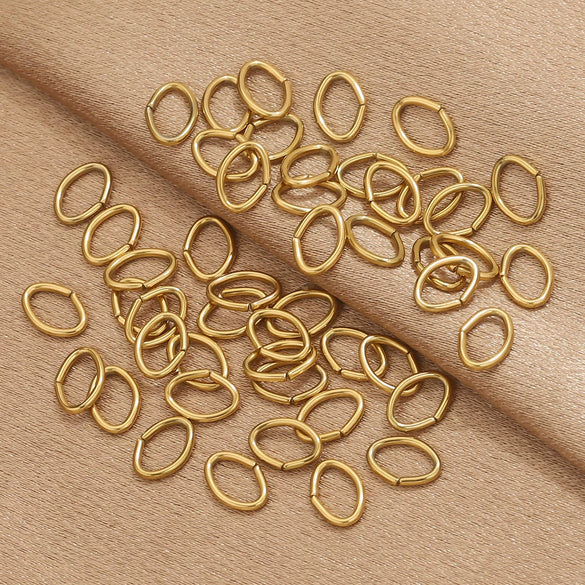 Stainless Steel Eggshaped Open Ring With Golden Connection And Totem Pattern Electroplated Diy Jewelry Jump Ring Accessories