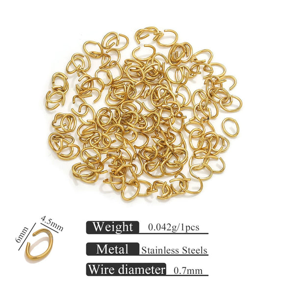 Stainless Steel Eggshaped Open Ring With Golden Connection And Totem Pattern Electroplated Diy Jewelry Jump Ring Accessories
