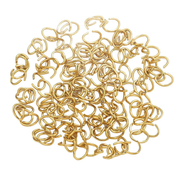 Stainless Steel Eggshaped Open Ring With Golden Connection And Totem Pattern Electroplated Diy Jewelry Jump Ring Accessories