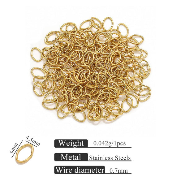 Stainless Steel Eggshaped Open Ring With Golden Connection And Totem Pattern Electroplated Diy Jewelry Jump Ring Accessories