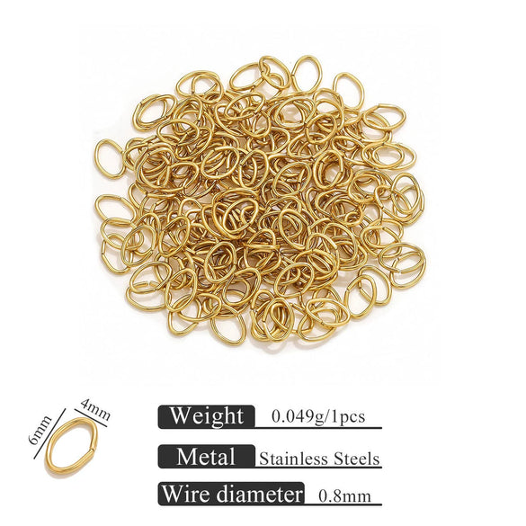 Stainless Steel Eggshaped Open Ring With Golden Connection And Totem Pattern Electroplated Diy Jewelry Jump Ring Accessories