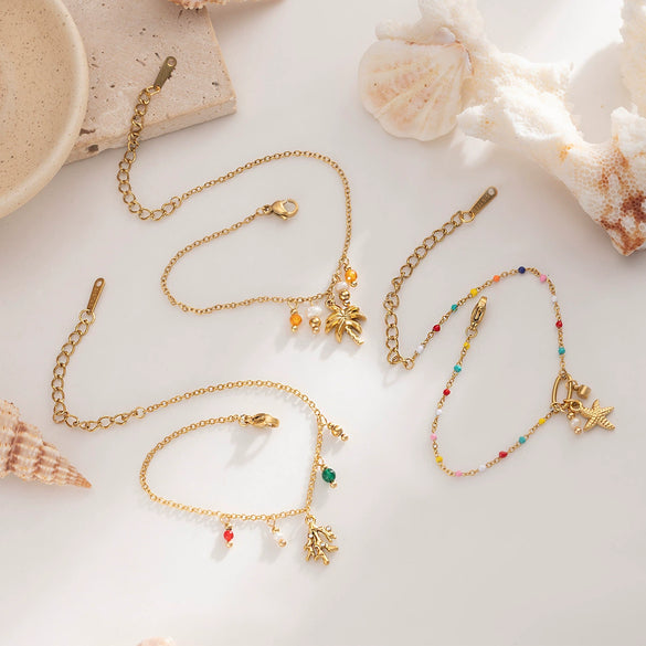 Stainless Steel Electroplated Coconut Tree Starfish Bracelet For Women