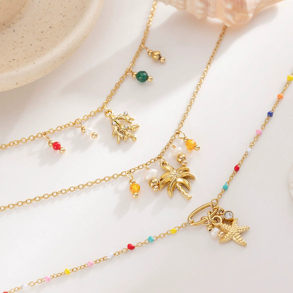 Stainless Steel Electroplated Coconut Tree Starfish Bracelet For Women