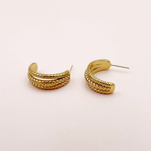 Stainless Steel Electroplated Cshaped Wheat Ear Texture Geometric Earrings For Women