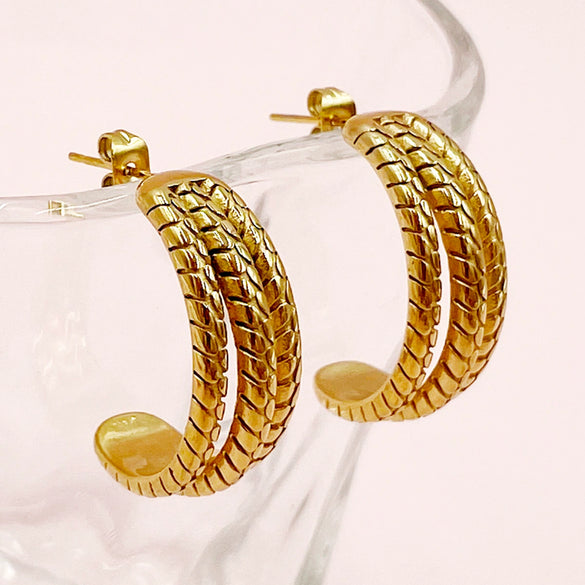 Stainless Steel Electroplated Cshaped Wheat Ear Texture Geometric Earrings For Women
