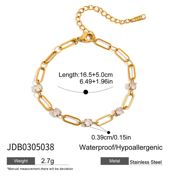Stainless Steel Electroplated Cubic Zirconia Inlaid Paper Clip Chain Bracelet For Women