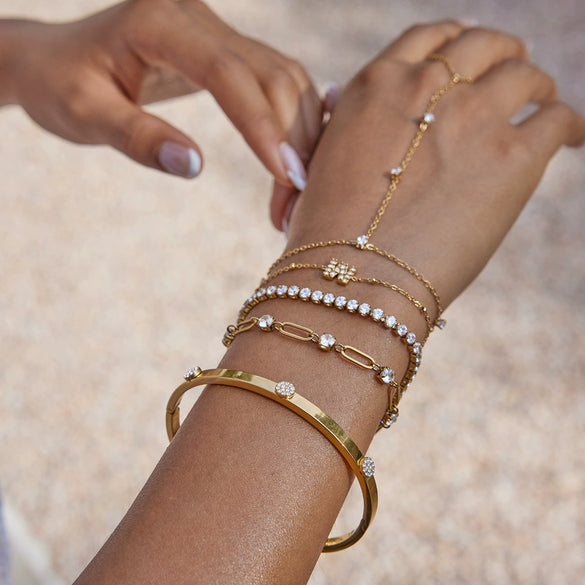 Stainless Steel Electroplated Cubic Zirconia Inlaid Paper Clip Chain Bracelet For Women