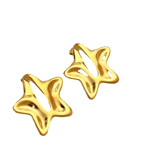 Stainless Steel Electroplated Fivepointed Star And Heart Shape Earrings Couple Style Niche Ins Design