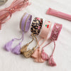 Stainless Steel Electroplated Geometric Braided Hand Rope Bracelet With Letters Cherry Leopard Print For Women