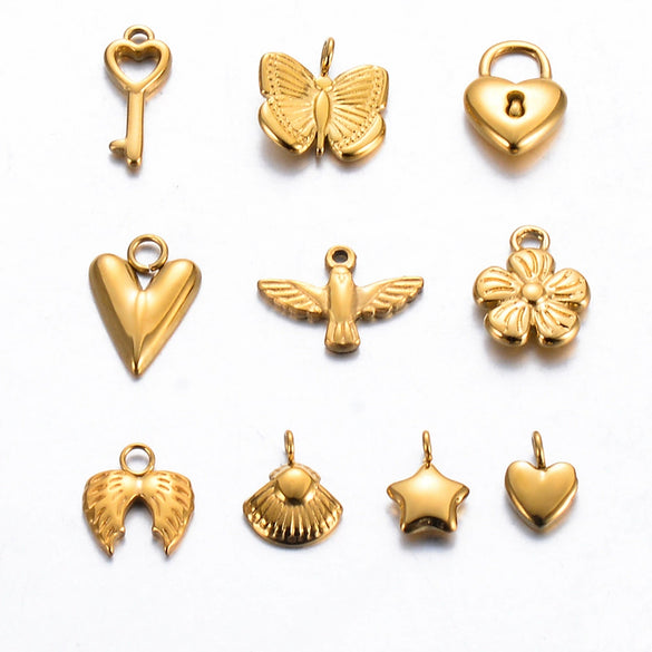 Stainless Steel Electroplated Geometric Love Flower Butterfly Bird Padlock Pendant Diy Bracelet Accessories