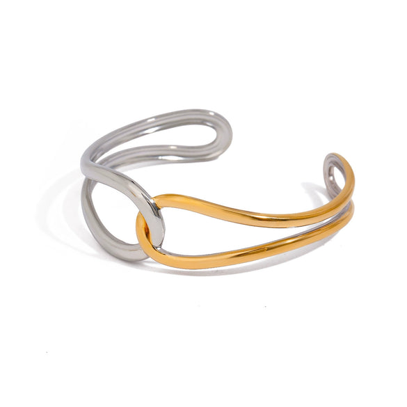 Stainless Steel Electroplated Geometric Minimalist Lines Winding Knotted Hollow Open Bracelet