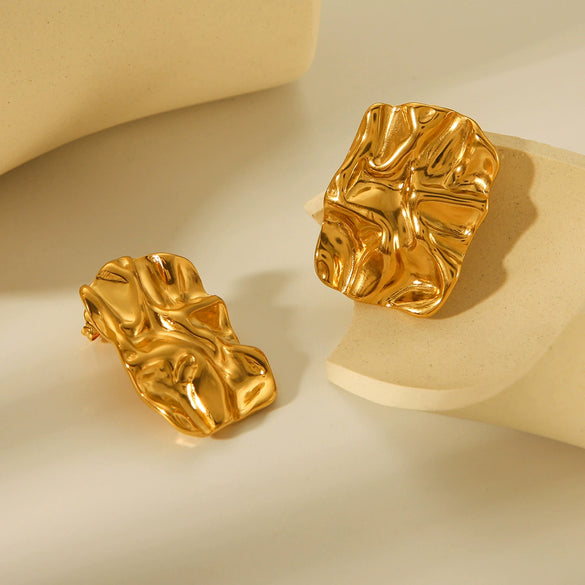 Stainless Steel Electroplated Geometric Square Irregular Pleated Women's Earrings