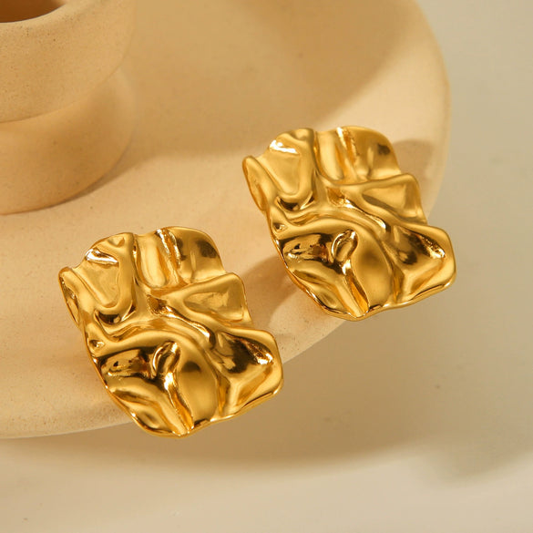 Stainless Steel Electroplated Geometric Square Irregular Pleated Women's Earrings