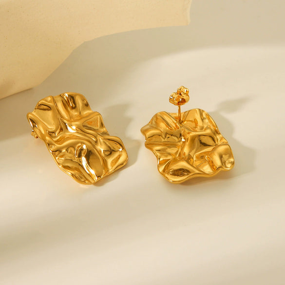 Stainless Steel Electroplated Geometric Square Irregular Pleated Women's Earrings