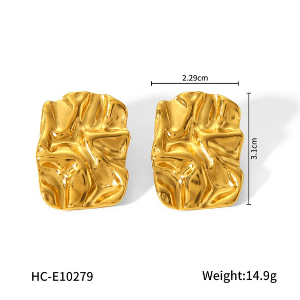 Stainless Steel Electroplated Geometric Square Irregular Pleated Women's Earrings