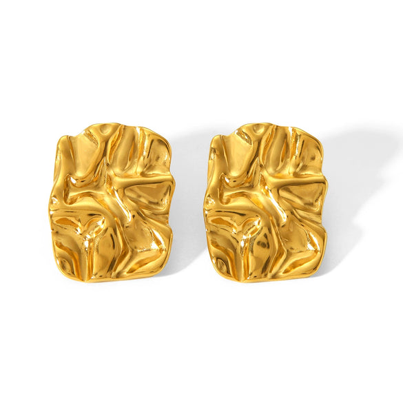 Stainless Steel Electroplated Geometric Square Irregular Pleated Women's Earrings