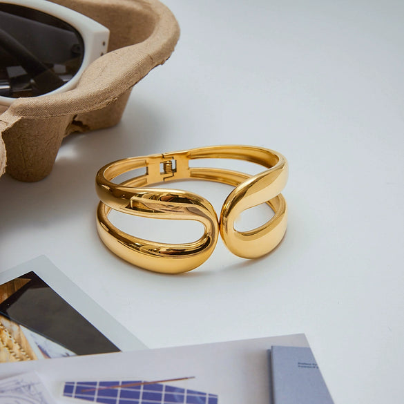 Stainless Steel Electroplated Geometric Style Open Bracelet For Women