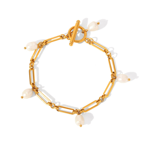 Stainless Steel Electroplated Geometric Style Women's Bracelet With Freshwater Pearl