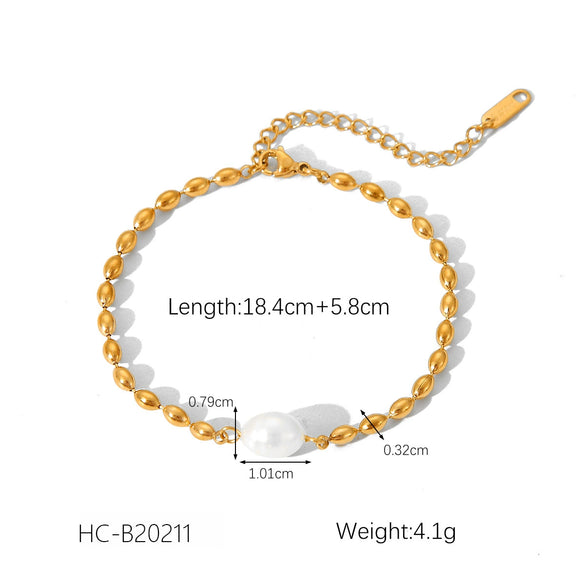 Stainless Steel Electroplated Geometric Style Women's Bracelet With Freshwater Pearl