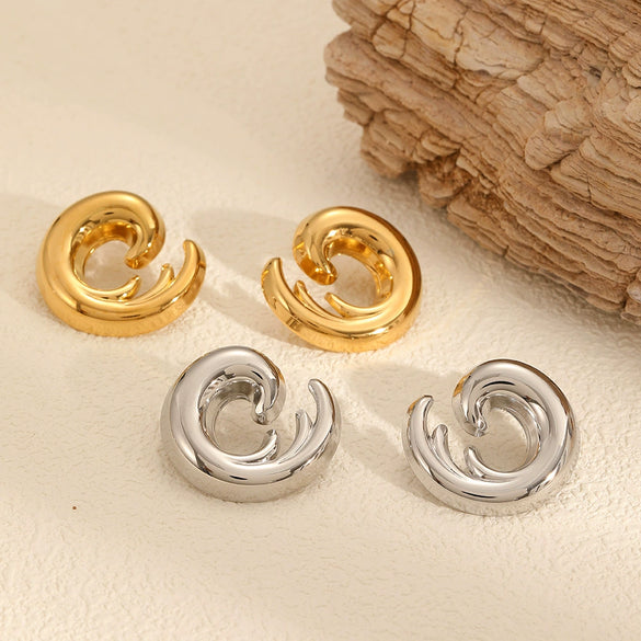 Stainless Steel Electroplated Geometric Wave Shaped C Shaped Women's Earrings