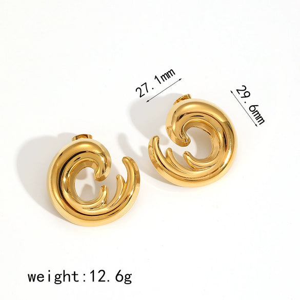 Stainless Steel Electroplated Geometric Wave Shaped C Shaped Women's Earrings