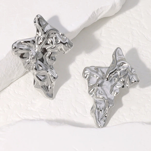 Stainless Steel Electroplated Irregular Pleated Women's Earrings