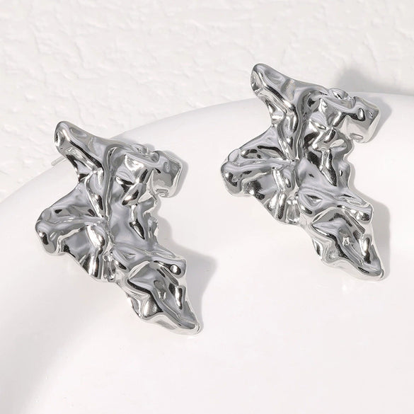Stainless Steel Electroplated Irregular Pleated Women's Earrings