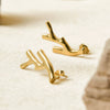 Stainless Steel Electroplated 18K Gold Fashion Personality Reindeer Antler Stud Earrings For Women