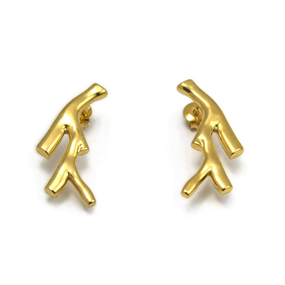 Stainless Steel Electroplated 18K Gold Fashion Personality Reindeer Antler Stud Earrings For Women