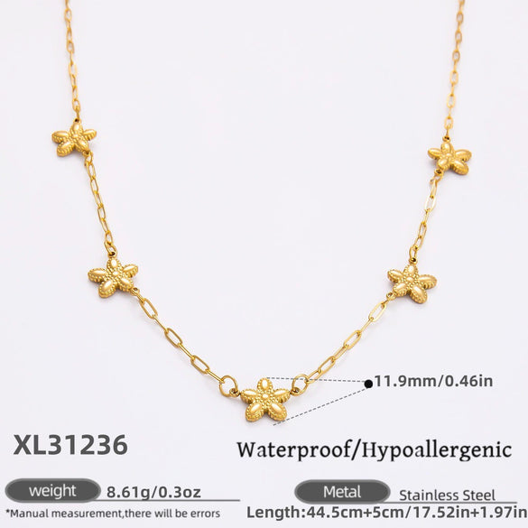 Stainless Steel Electroplated 18K Real Gold Geometric Bow Heart Flower Clavicle Necklace For Women