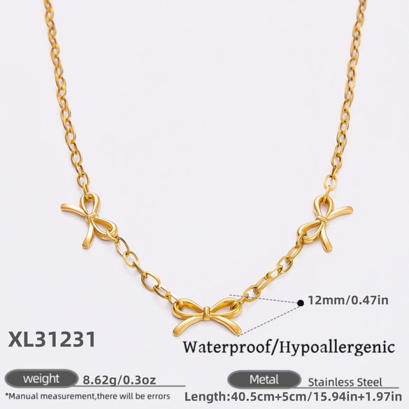 Stainless Steel Electroplated 18K Real Gold Geometric Bow Heart Flower Clavicle Necklace For Women