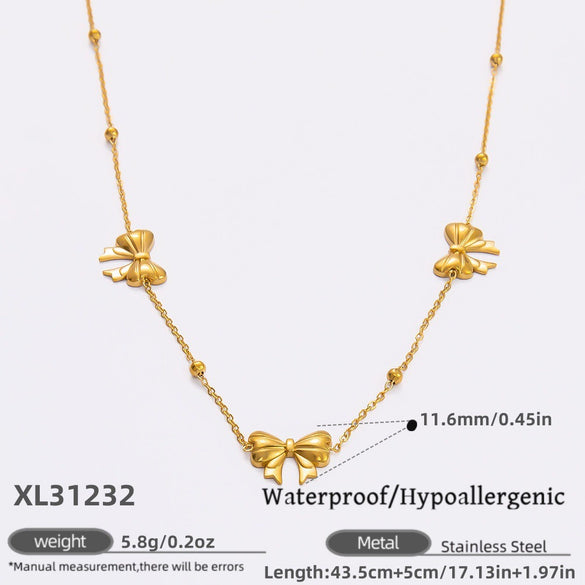 Stainless Steel Electroplated 18K Real Gold Geometric Bow Heart Flower Clavicle Necklace For Women