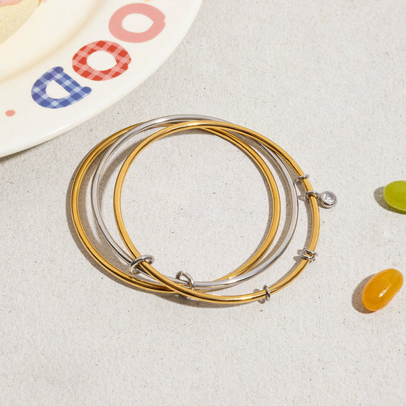 Stainless Steel Electroplated Plain Ring Stacked Threecircle Original Design Geometric Women's Bracelet