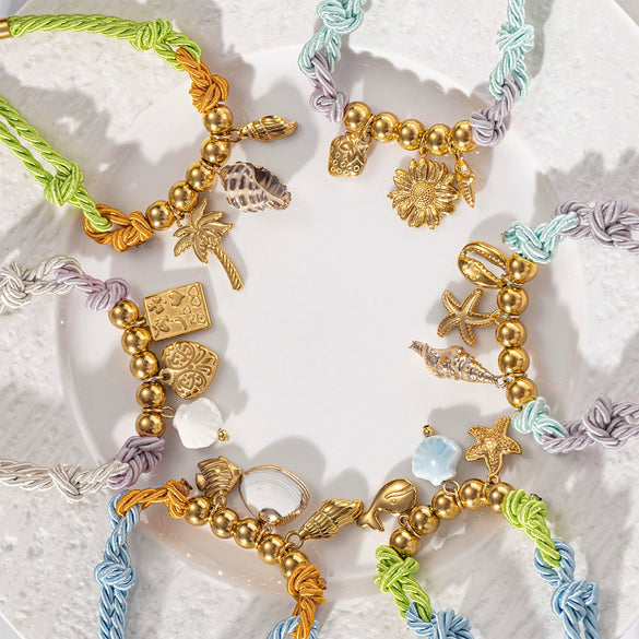 Stainless Steel Electroplated Shell Flower Conch Braided Bracelet For Women