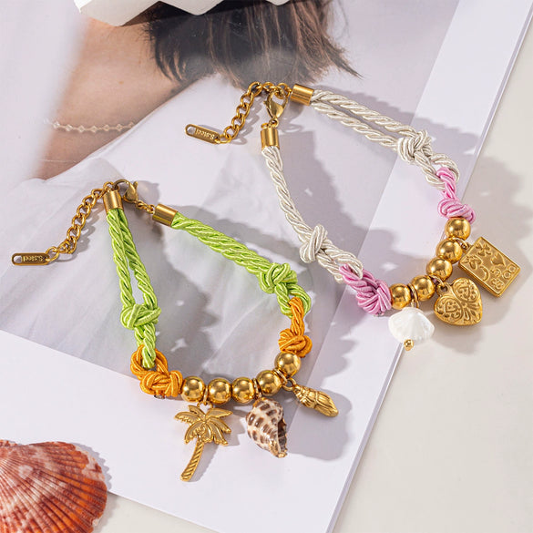 Stainless Steel Electroplated Shell Flower Conch Braided Bracelet For Women