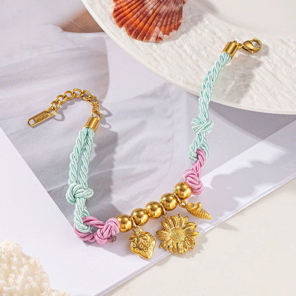 Stainless Steel Electroplated Shell Flower Conch Braided Bracelet For Women