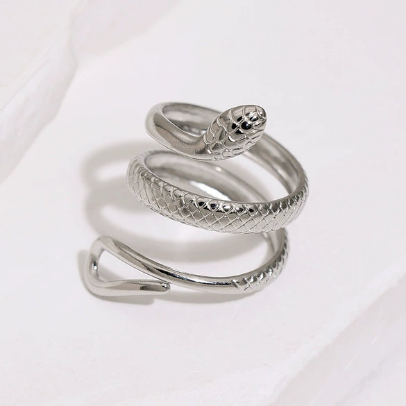 Stainless Steel Electroplated Snake Open Ring For Women Simple Animal Shape Non Fading Titanium Steel Jewelry