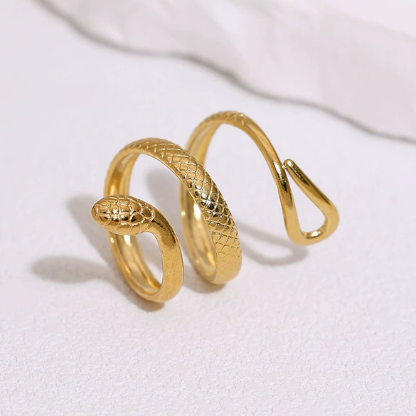 Stainless Steel Electroplated Snake Open Ring For Women Simple Animal Shape Non Fading Titanium Steel Jewelry