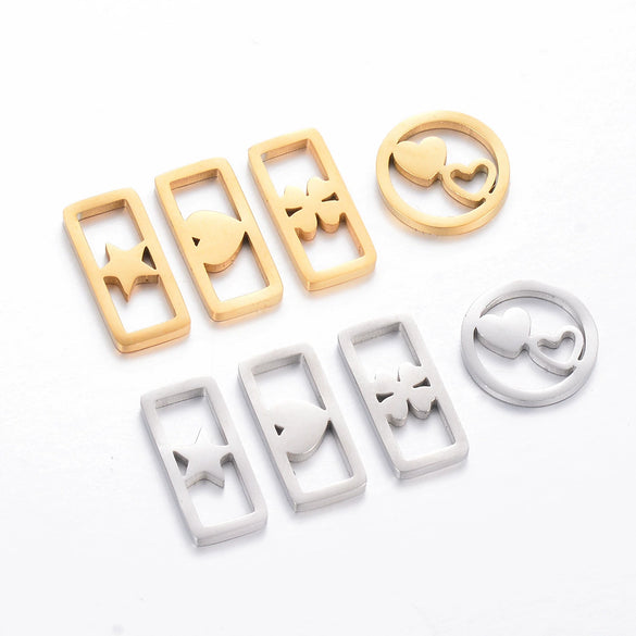 Stainless Steel Electroplated Square Hollow Four Leaf Clover Love Star Pendant Diy Woven Bracelet Accessories