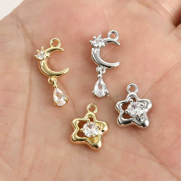 Stainless Steel Electroplated Star Moon Water Drop Zircon Pendant Earrings Accessories Material