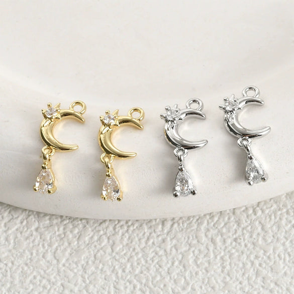 Stainless Steel Electroplated Star Moon Water Drop Zircon Pendant Earrings Accessories Material